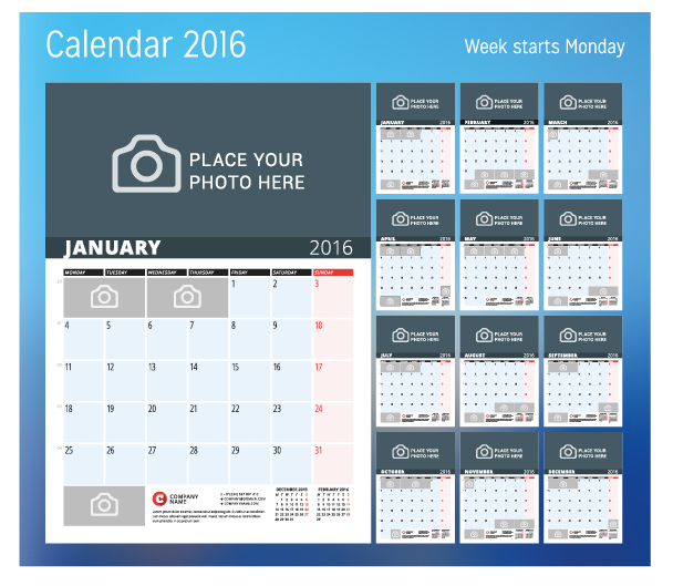 Kalender 2017 med foto vektor design 07  