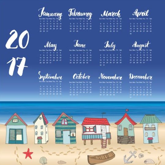Calendari 2017 con vettore casa sulla spiaggia 04  