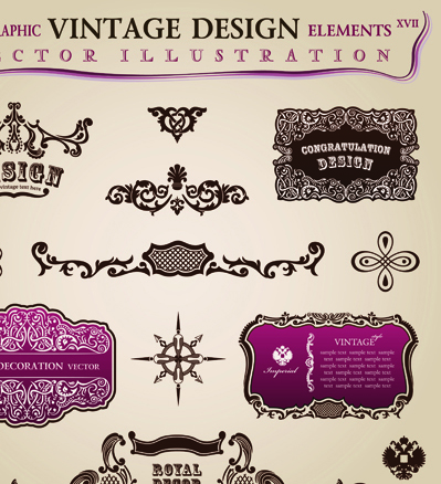 Set of Calligraphic vintage Borders and label vector 06  