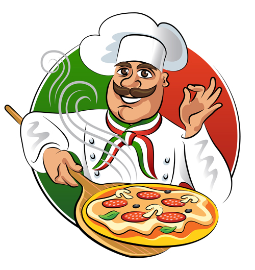 Chef with pizza vector material  