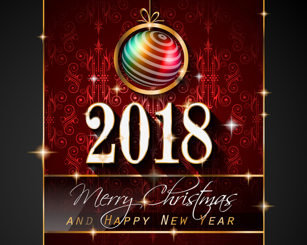 ヴィンテージ2018年の新年の背景ベクトル02とクリスマスボール  