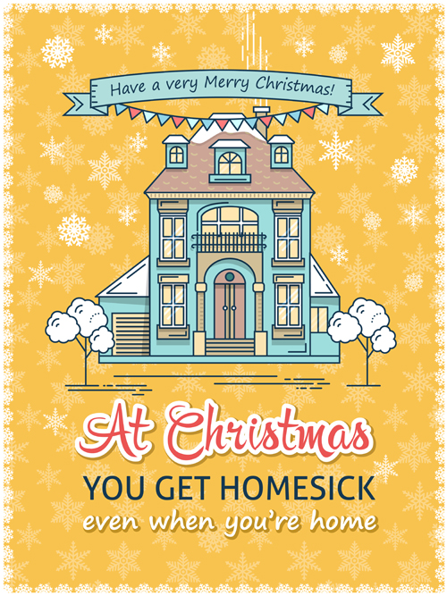 Christmas greeting cards with house vector 04  