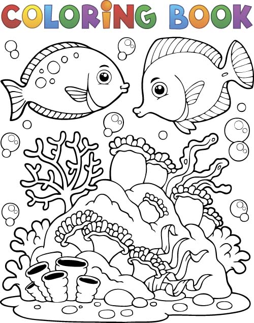 Coloring picture sea world vector template 04  