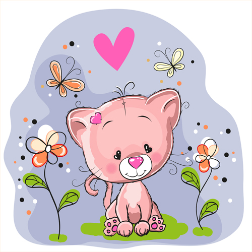 Cute cat with love elements vectors 03  