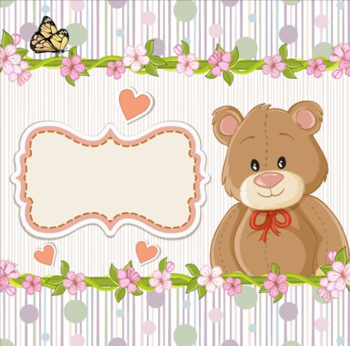 Cute floral border with baby card vector 03  
