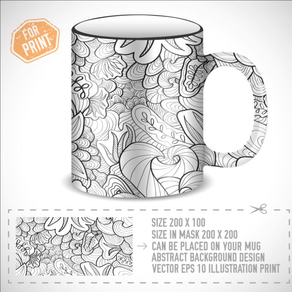 Decor floral with mug vector material 02  