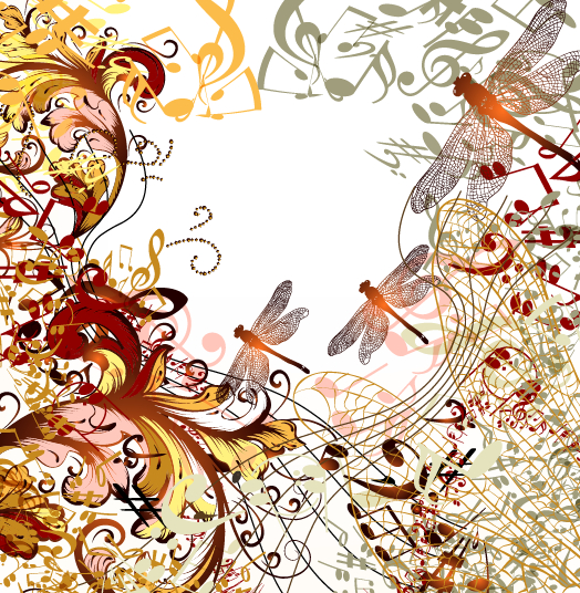 Dragonflies and music design vector  