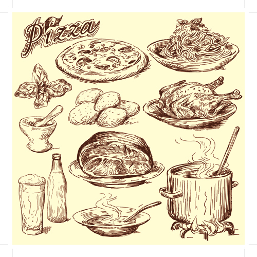 Drawing foods retro illustrations vector 04  