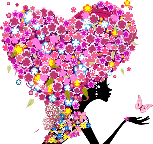 Floral girls with Valentine vector 01  