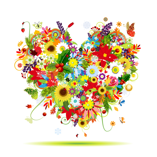 Vector Flowers heart design elements 01  