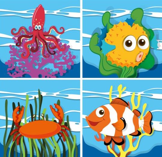 Смешные морских животных мультфильм вектор 05  