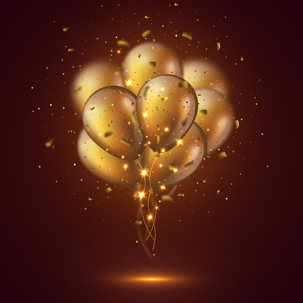 Golden balloon with confetti vector background 02  