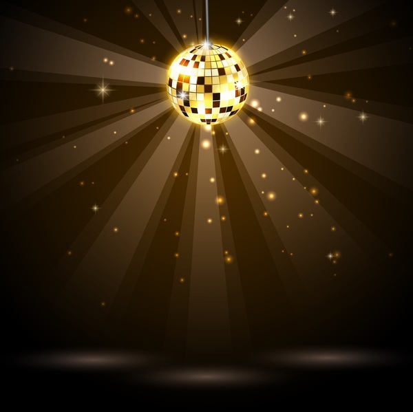 Neon Golden Ball mit Disco Hintergrund Vektor  