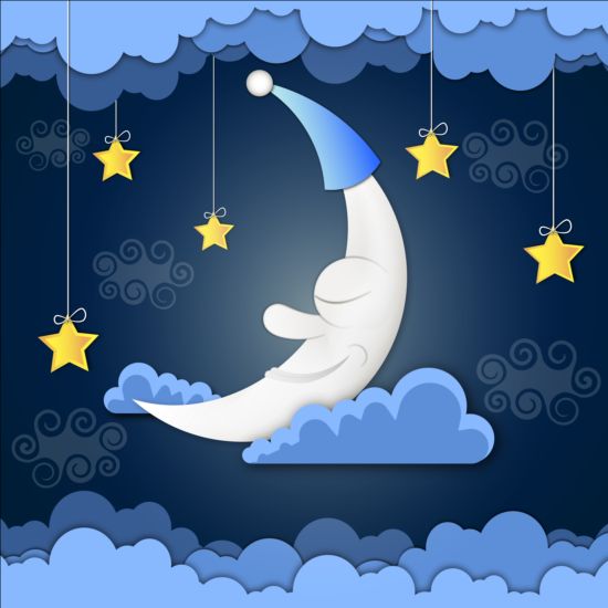 Golden stra with moon and cloud cartoon vector 03  