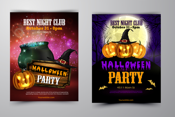 Halloween part poster template design vector set 08  