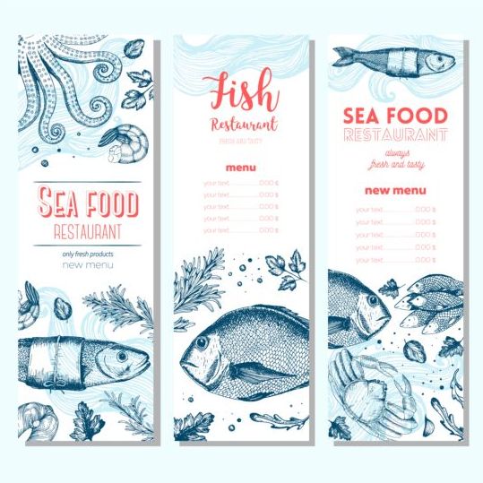 手描き海食品バナーベクトル01  