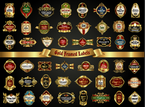 Luxury gold frame labels set vector 01  