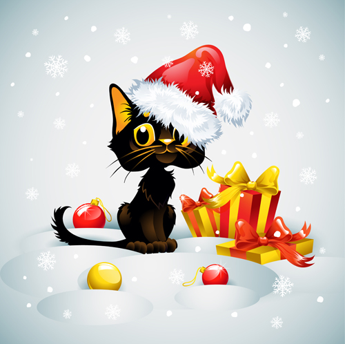 クリスマス面白い猫ベクトル 02  
