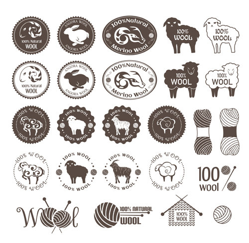 Natural wool logo with badge vector 08  