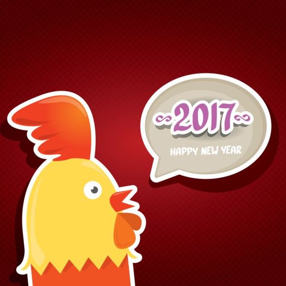 New year 2017 speech bubbles with funny rooster vector 05  