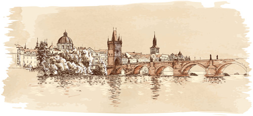 Set of Old Town Prague elements vector graphics 03  