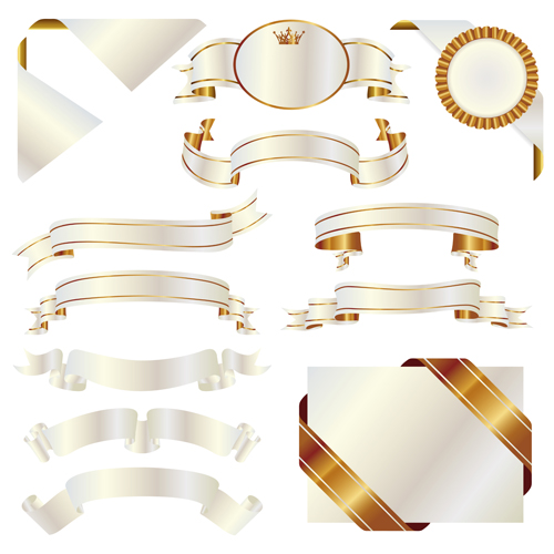 Ornate ribbon with gold labels vector  