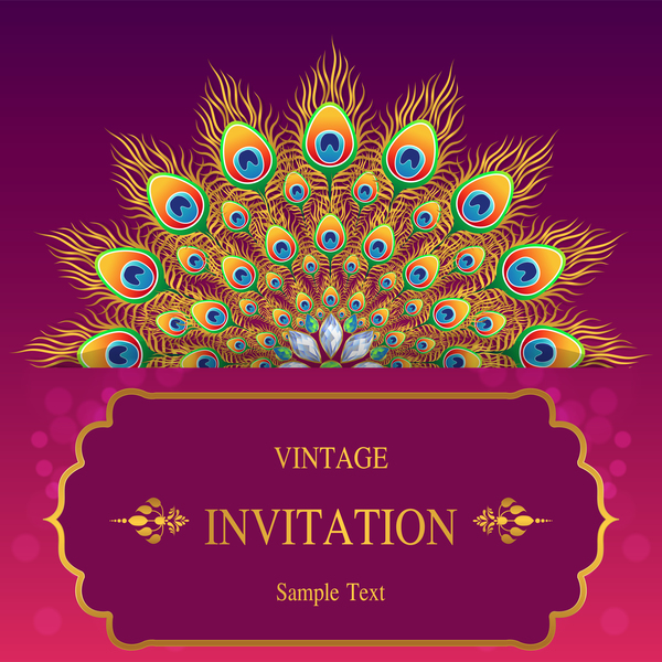 Peacock with vintage invitation card luxury vector 01  