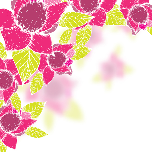 Pink flowers and yellow leaves vector background 07  