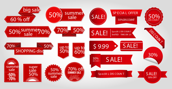 Red discount sticker with banner vector  