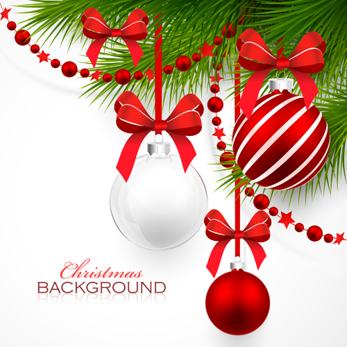 Red with white christmas decorations background vector 02  