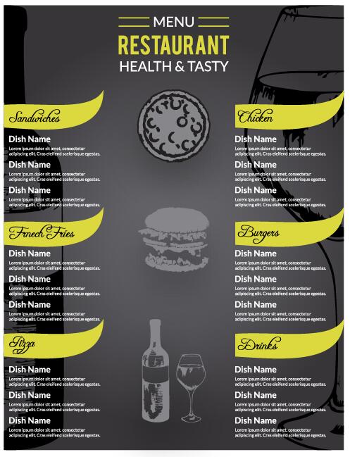 Restaurant menu dark styles vector  