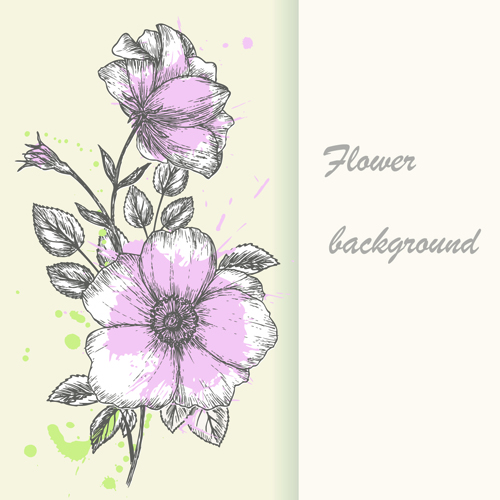 Retro hand drawn flowers background design 01  