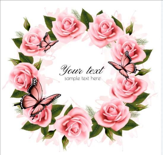 Rose with butterflies frame vector 02  