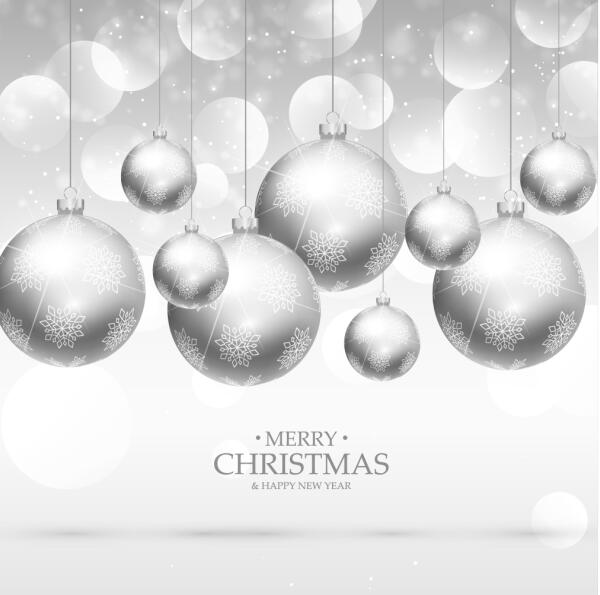 ハレーションのベクトルの背景に銀のクリスマス ボール  