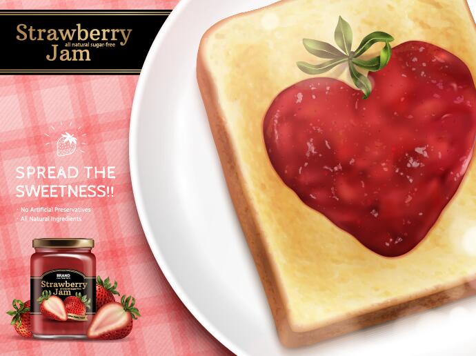 Strawberry jam with bread vectors  