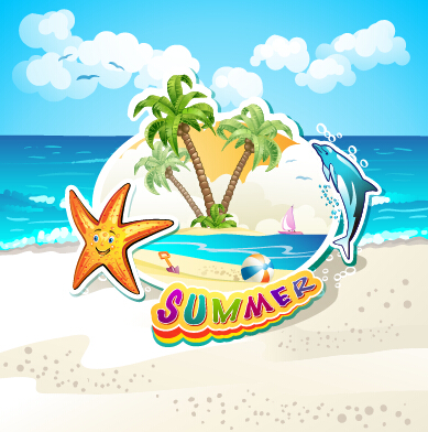 Summer beach travel illustration background vector 03  