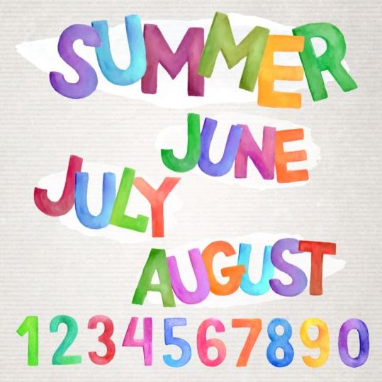 숫자 벡터와 여름 수채화 알파벳  