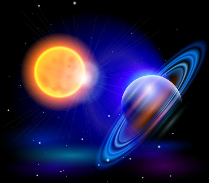 Sole con Saturno vettore di sfondo  