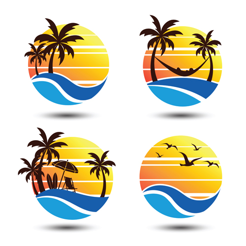 Sun with summer holiday labels vector 03  