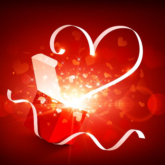 Valentine gift box with red background vectors 06  