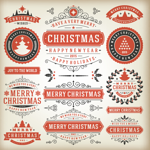 Vintage 2015 christmas labels creative vector 01  