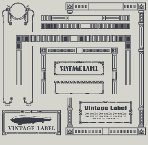 Vintage label and border elements vector 04  