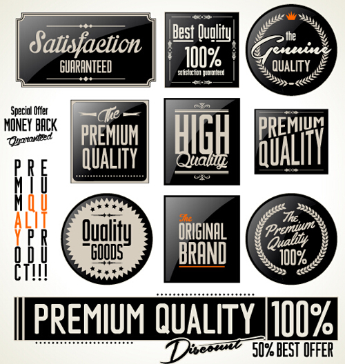 Vintage premium quality stickers and labels with banner vector 01  