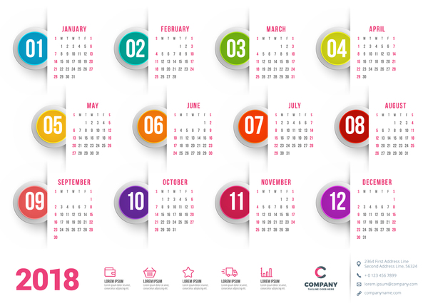 Weißer Kalender 2018 mit rundem Knopfvektor  