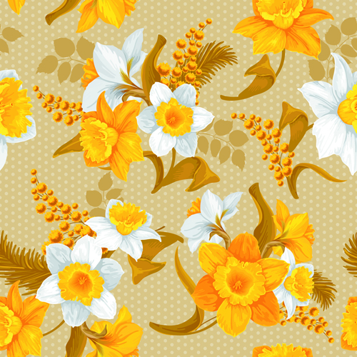 White and yellow flowers vector seamless pattern 02  