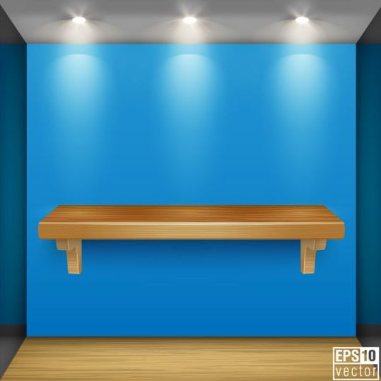 青い背景ベクトル01と木製の棚  