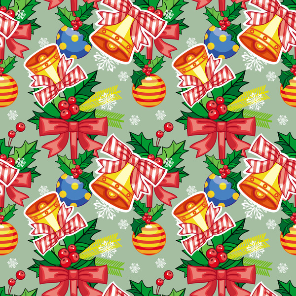 holly with bells seamless pattern christmas vector 02  