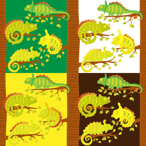 Set of vivid Cute Chameleon vector 03  