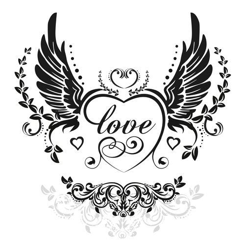 love wings with heart vector material 02  