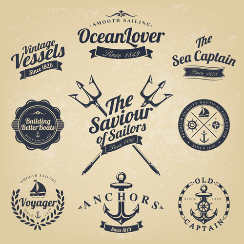 Set of Nautical labels vector 07  